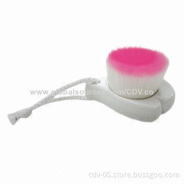 Facial makeup brushes, made of plastic handle and ferrule, with double color synthetic hair